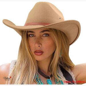 Felt Cowboy Hat with Belt Buckle Wide Brim Unisex Western